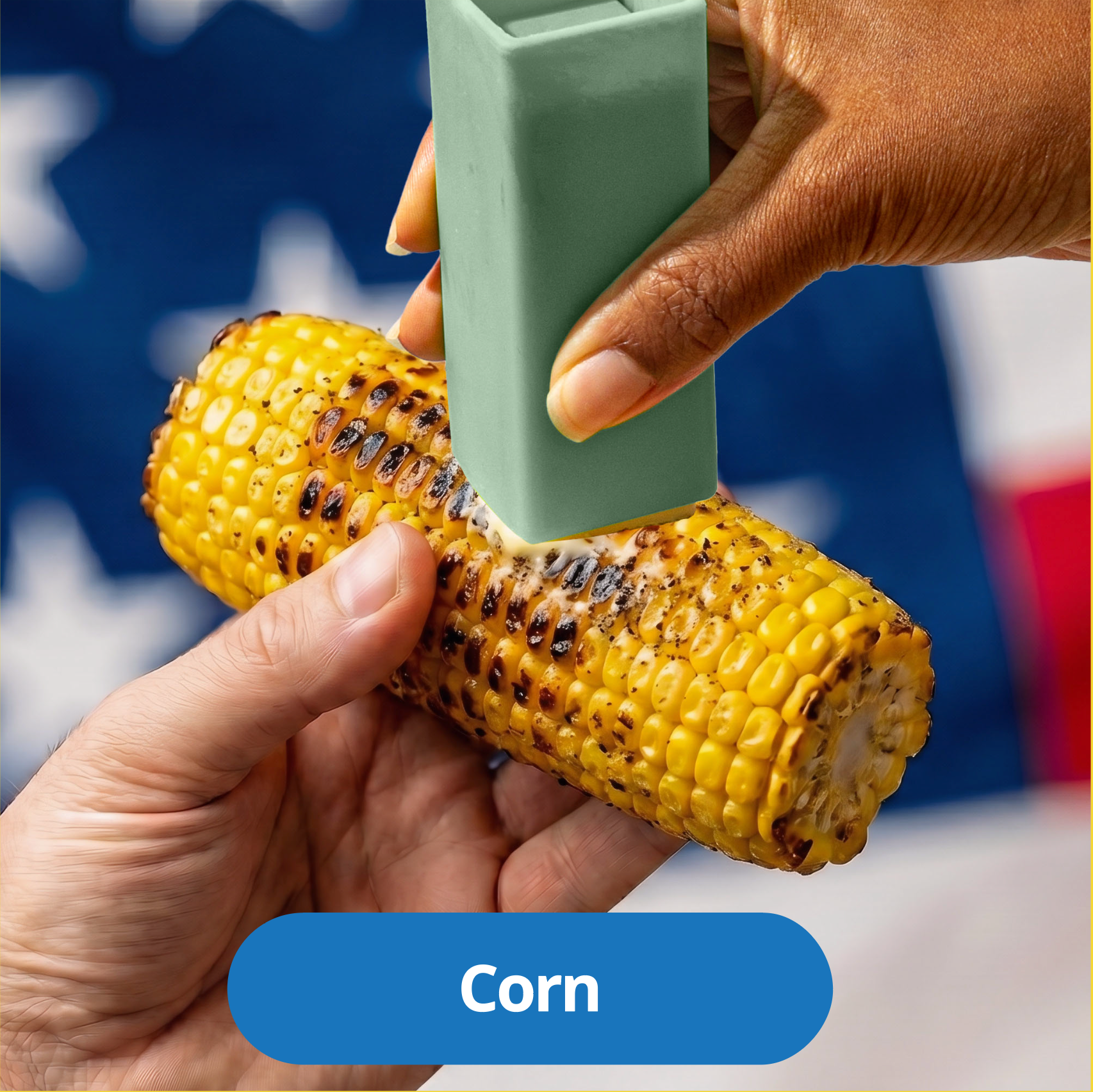 Buttering corn on the cob quickly and evenly with a Butter Crayon