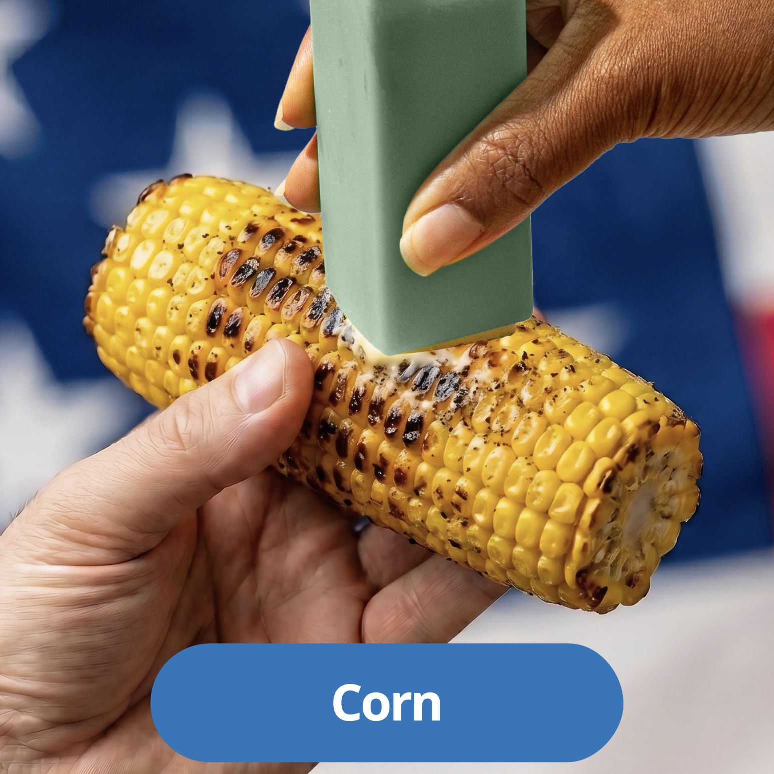 Buttering corn on the cob quickly and evenly with a Butter Crayon