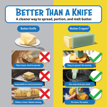 Better Than a Knife: Butter Crayon spreads butter on toast, pans, and corn, with easy portion control and less mess.